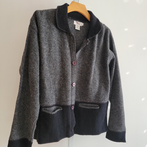 Tinu & Stu Vintage Gray Black Jacket Cardigan Boiled Wool Natural Fibers Medium - Picture 2 of 7